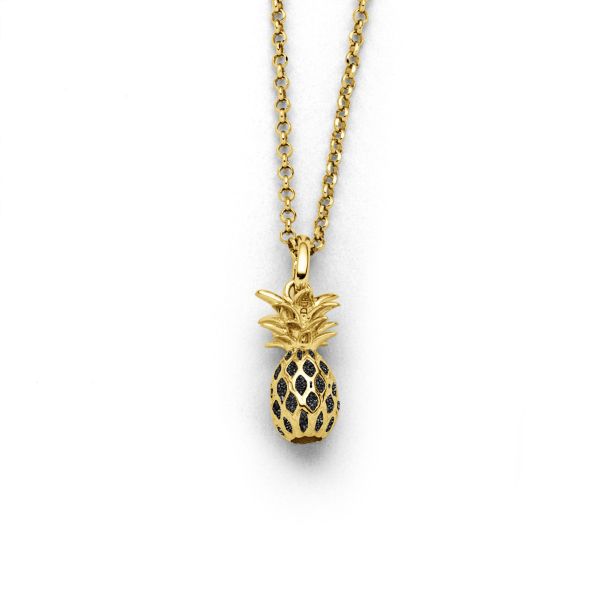 DUR Halskette Kette "Ananas" Lavasand vergoldet 42 cm K2715 NEU