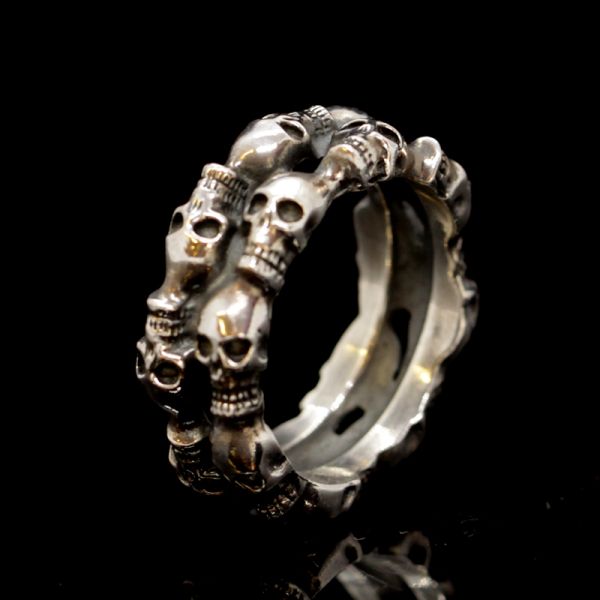 Ring "SKULLS" 925er Silber 9 mm Breit Gr 60 NEU