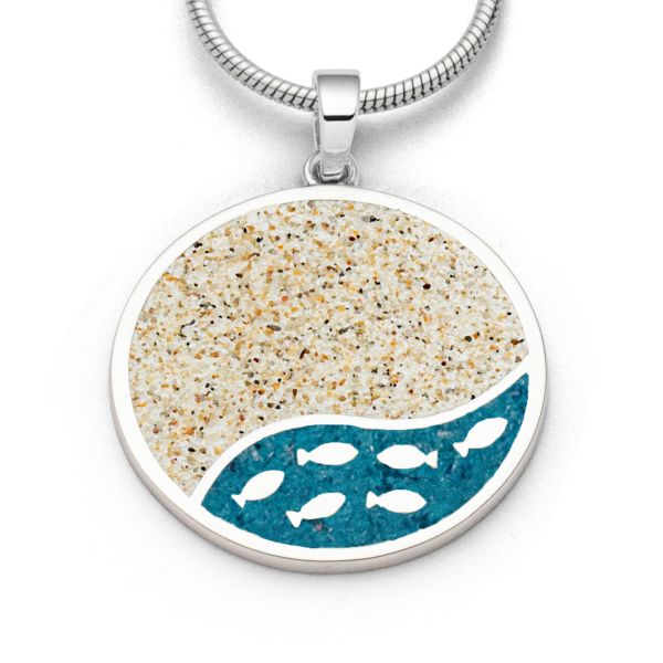 DUR Anhänger "Fischschwarm" 925er Silber rhodiniert Steinsand/Strandsand Ø 25 mm P4853 NEU