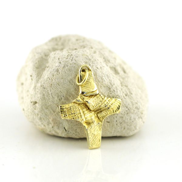 Kreuzanhänger "rustikal/ Handarbeit" aus 585er Gelbgold