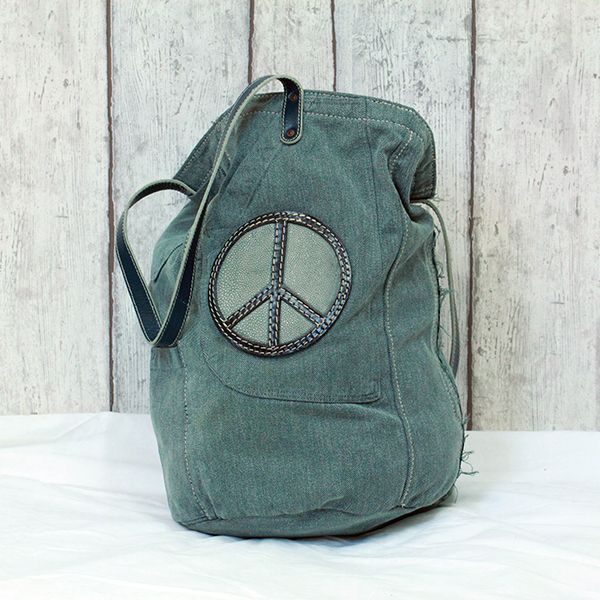 JJJ LA Handtasche Schultertasche "PEACE" kombination aus Leder & Jeans