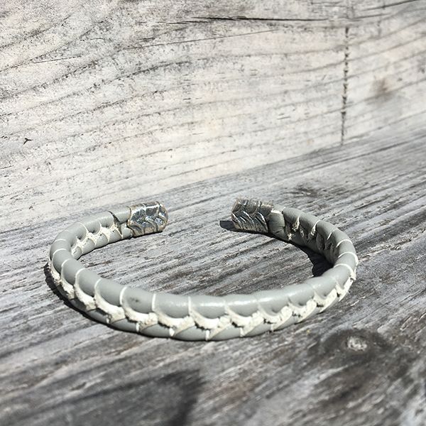 JJJ LA Armspange graues Leder 925er Silber 10 mm Breite, 180 mm Lang