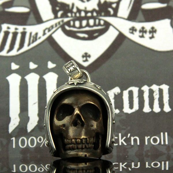 JJJ LA Anhänger "BIG BIKER SKULL BLACK" 925er Silber kombiniert mit Bronze Damen Herren