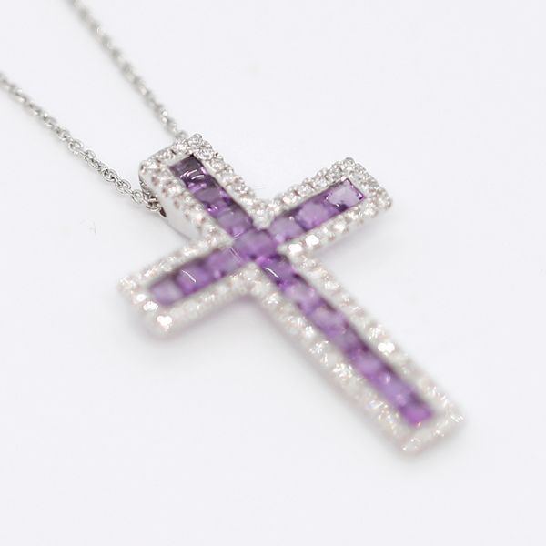 Kette WG 750er mit Kreuzanhänger WG 750er mit Amethyst und Diamant Besatz (35992)