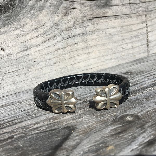 JJJ LA Leder Armspange "LILY" kombiniert mit 925er Silber 190 mm schwarz