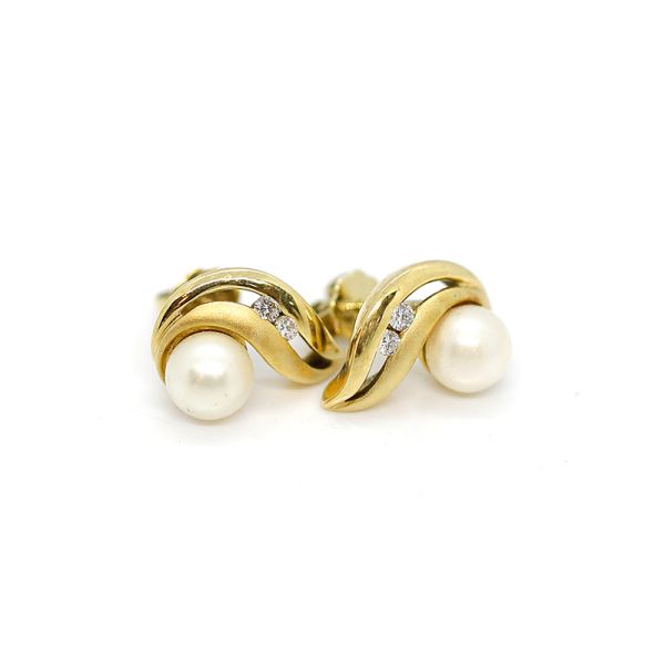 Gelbgold 585er Perl Ohrstecker mit Diamanten (27828)