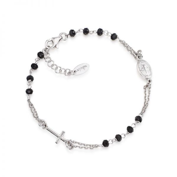 AMEN Armband "Rosari" 925er Silber rhodiniert Zirkonia blau 16-18,5 cm BROBN3