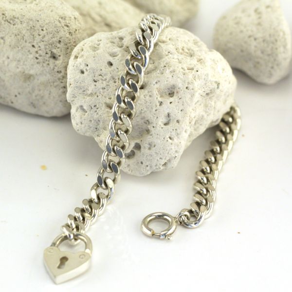 Silber Armband Herz Schloß Flachpanzer 925er Silber 180 mm