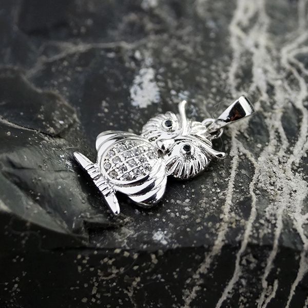 Anhänger "OWL" Eule 925er Silber rhodiniert gefasste Kubic Zirkonia