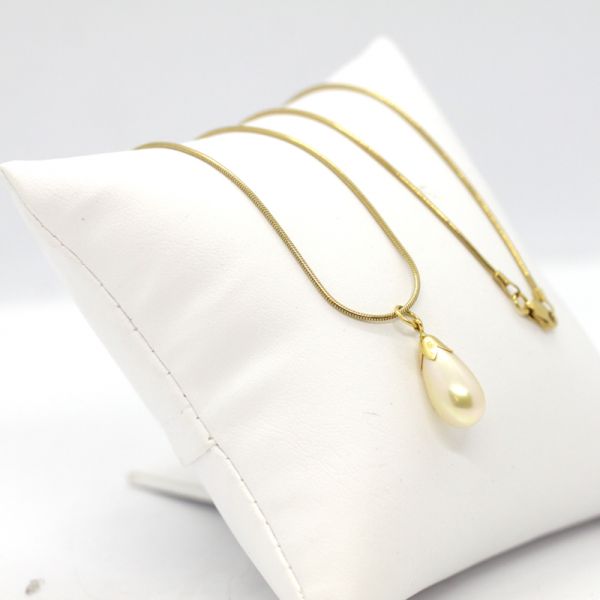 Perl Collier Schlangenkette mit Anhänger 585er Gelbgold 44 cm (6550)