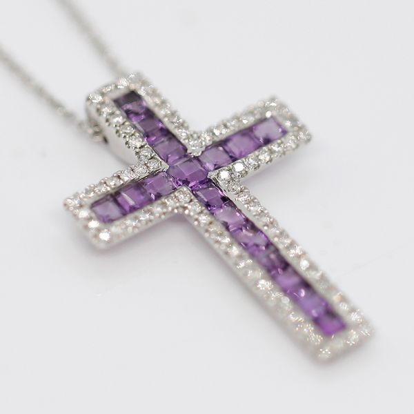 Kette WG 750er mit Kreuzanhänger WG 750er mit Amethyst und Diamant Besatz (35992)