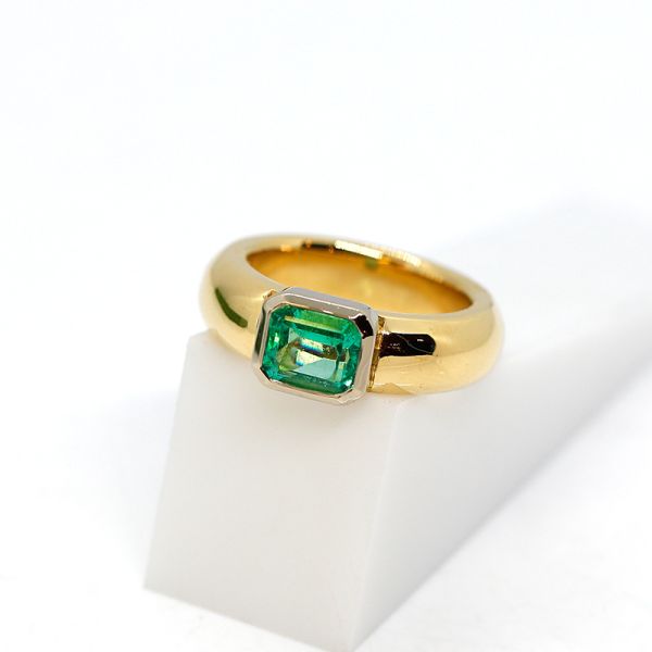 Massiver Bi - Color Gold Ring mit Smaragd (21723)