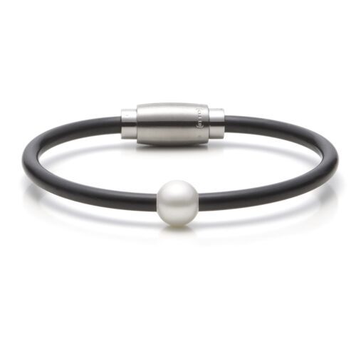 monomania Armband mit SWPerle Silikon schwarz, Magnetverschluß 18 cm