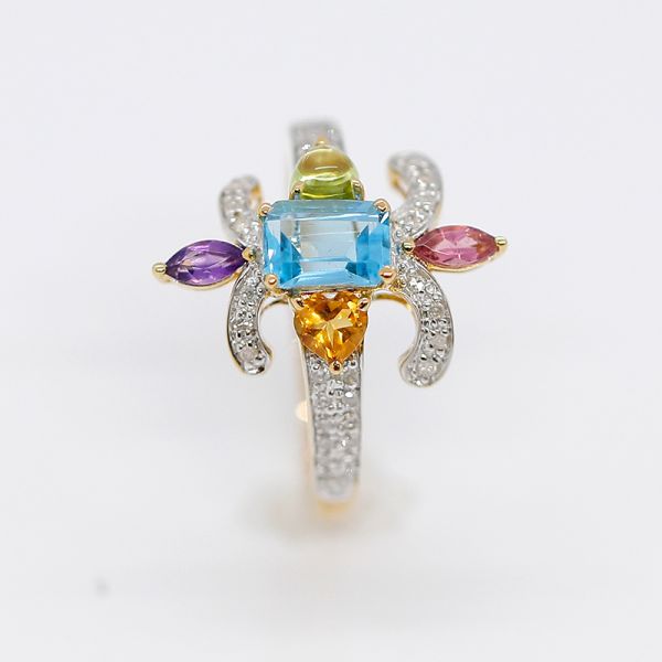 Gold Ring 750er Multicolor Topas, Peridot, Citrin, Amethyst, Saphir und Diamant (37258)