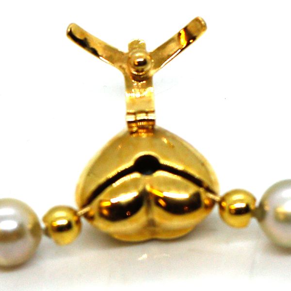 Perlenkette grau mit Herz Aquamarine Schließe 585er Gold Goldschmiedearbeit (23202)