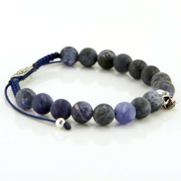 JJJ LA Shamballa Armband "Skull" 925er Silber blauer Labradorit 195 mm