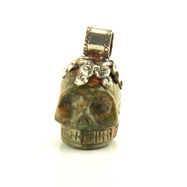 SKULL Herren Anhänger handgefertigt aus Heliotrop & 925er Silber NEU