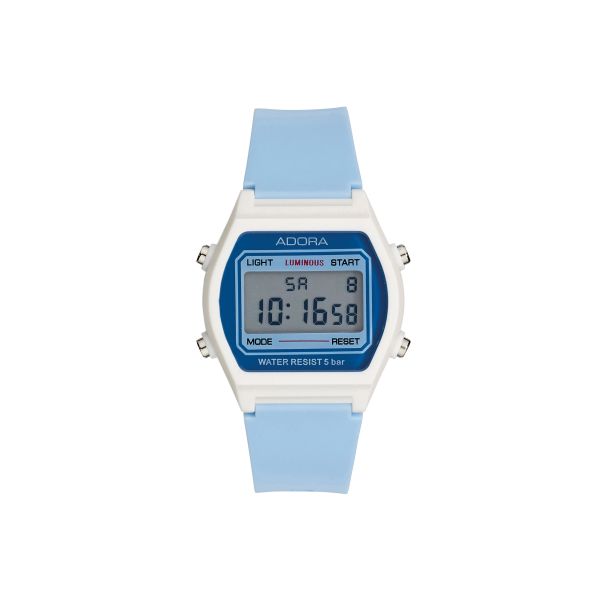 Adora LCD Kinderuhr Weiß/Hellblau AL3541 5 bar NEU