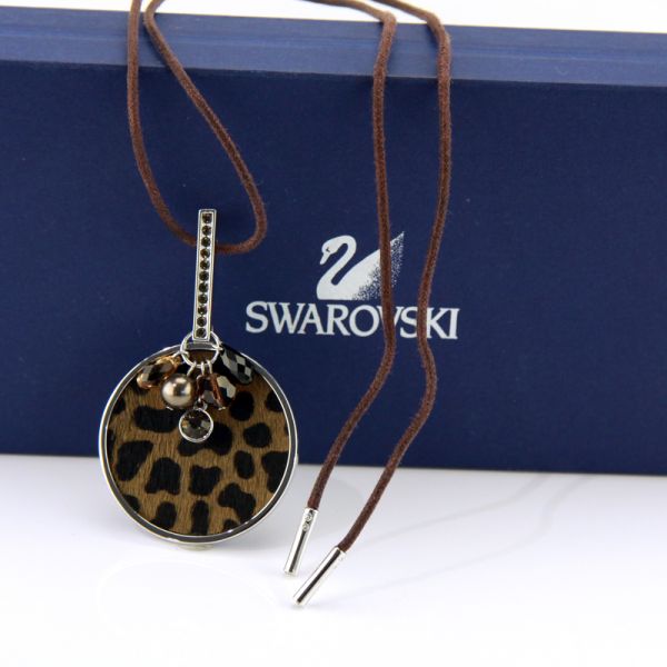 Edelstahl Swarovski Collier Tierfell Optik Leopard braune Kristalle Nylon Kette