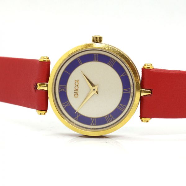 GUCCI Damen Armbanduhr Quarz IP Gold emailliert Blau Rot (11371)