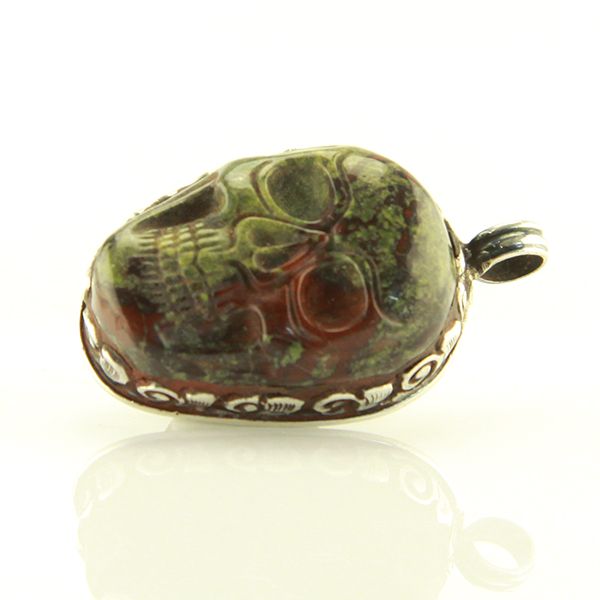 SKULL Anhänger handgefertigt Heliotrop & 925er Silber NEU