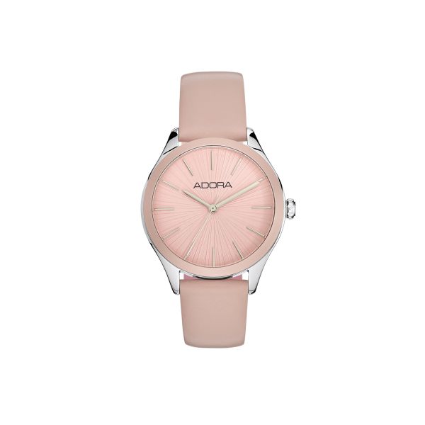 Adora Damen Armbanduhr AT5710 Edelstahl Rosa Lederband NEU