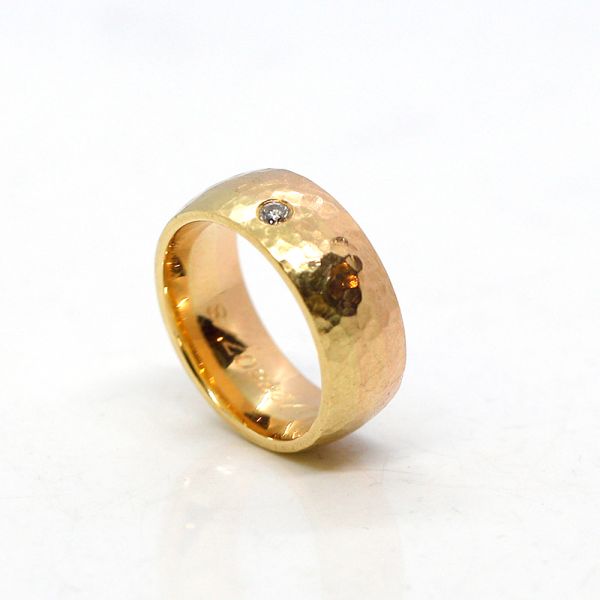 Solitär Ring 585er Rosé-Gelbgold verlaufend gehämmert GR 54 0,07 Ct (20318)