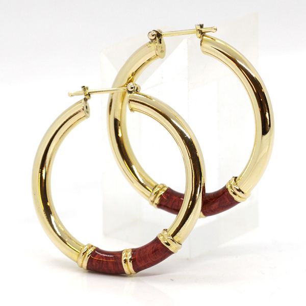 Gelbgold 585er Creolen groß rot emalliert (15838)