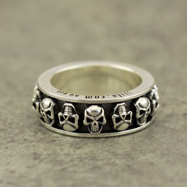 JJJ LA Ring Drehring "SPINNING SKULLS" 925er Silber GR 56