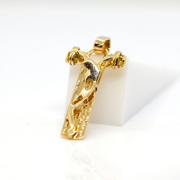 Modern gestalteter Kreuzanhänger mit Korpus aus 750er Gelbgold (21723)