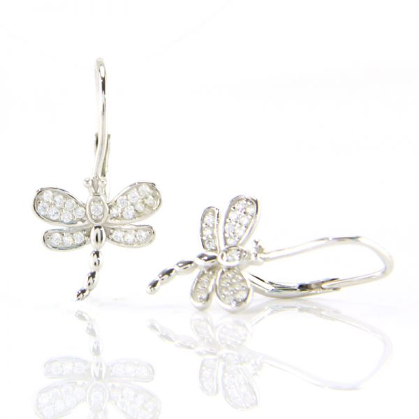 Ohrhänger "Libelle" 925er Silber rhodiniert funkelnde weiße Kubic Zirkonia
