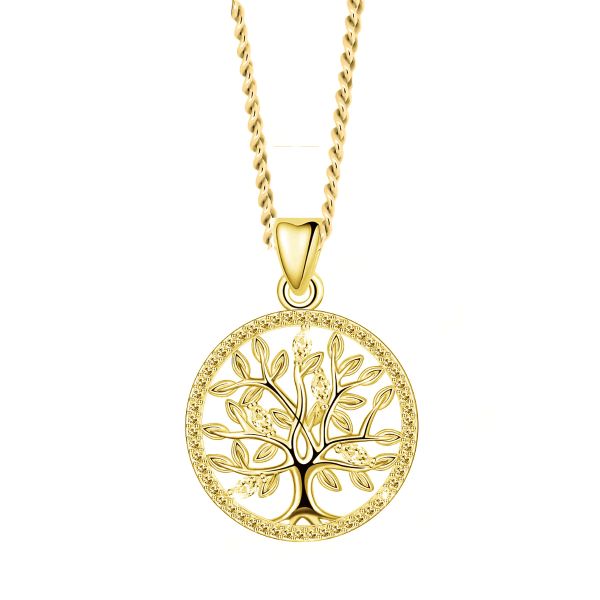 Anhänger "Lebensbaum" 925er Silber vergoldet Ø 20 mm Zirkonia BPRETL01-G NEU