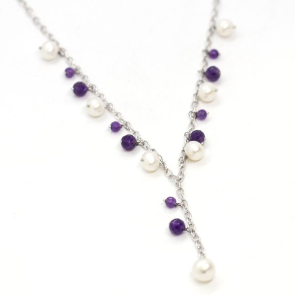 Collier Zuchtperle Amethyst 925er Silber 45 cm ES90014489 NEU