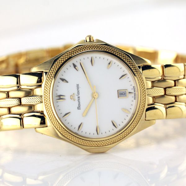 Maurice Lacroix Herren Armbanduhr vergoldet Quarz Ref. 69632 Ultraflach (5490)