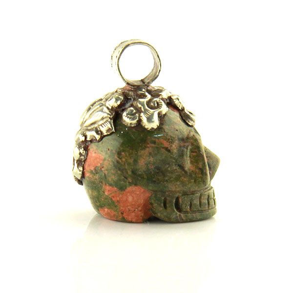 SKULL Herren Anhänger handgefertigt aus Heliotrop & 925er Silber NEU