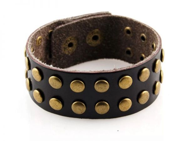 Lederarmband Schmuckarmband Metallnieten Altmessing braun 19/21cm NEU