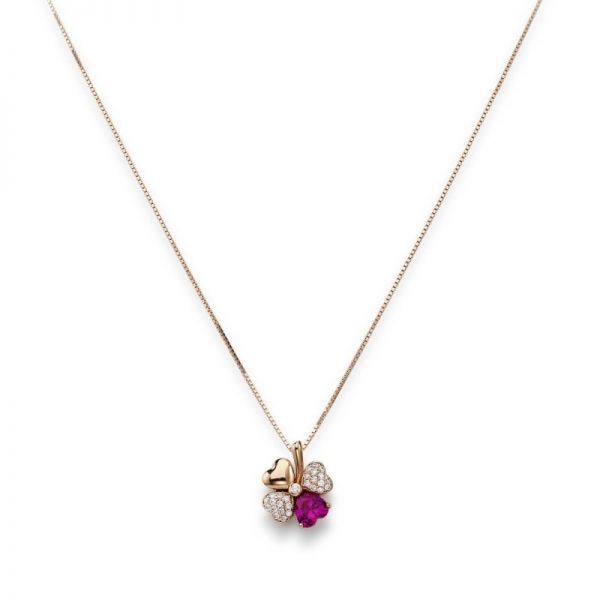 AMEN Halskette Collier "Herz-Kleeblatt" Damen 925er Silber Roségold Zirkonia CLPQURR