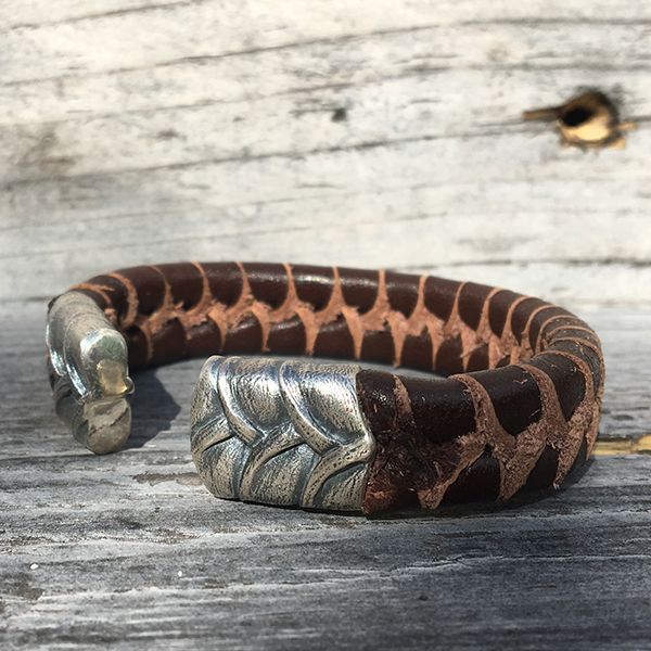JJJ LA Armspange braunes Leder 925er Silber 15 mm Breit, 200 mm Lang