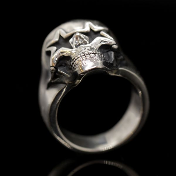 Ring Siegelring "STARSKULL" 925er Silber Gr 68 NEU