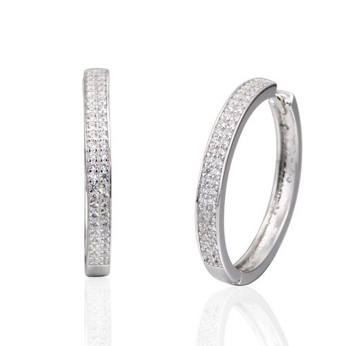 Creolen Hoops 925 er Silber rhodiniert Cz Pavé Ø 28 mm BE04516 NEU