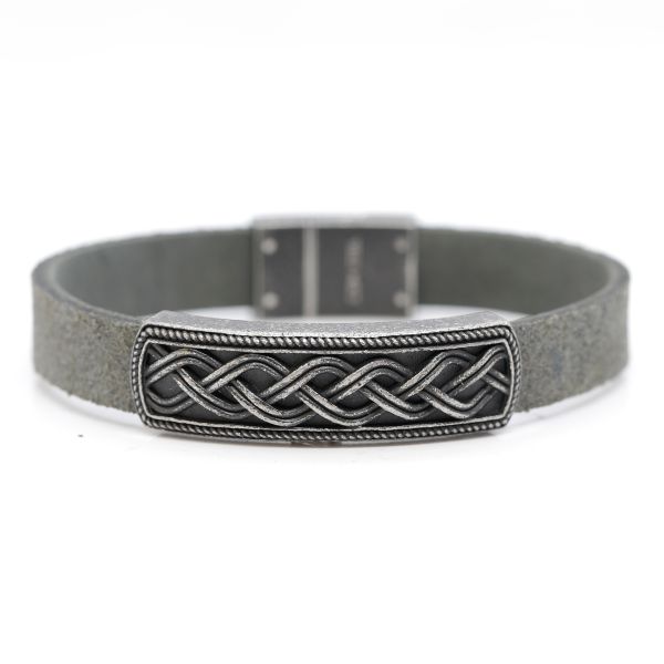 Armband Leder Edelstahl 21cm Magnetverschluß grau ST9-170B NEU