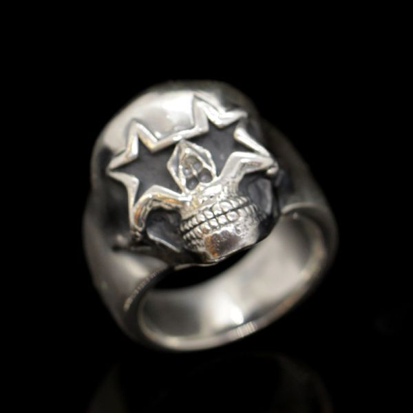Ring Siegelring "STARSKULL" 925er Silber Gr 60 NEU