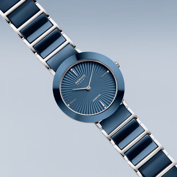 BERING Damen Armbanduhr Ceramic silber glänzend blau 11435-707 NEU