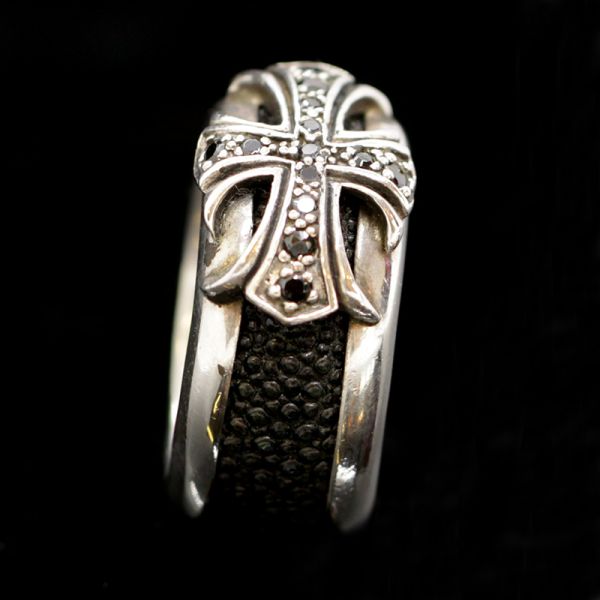 Ring "BIG CROSS" 925er Silber Onyx Rochenleder Gr 70 by JJJ LA NEU