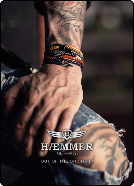 Haemmer Spike Armband Hellbraun Edelstahl schwarz poliert 21 cm NEU