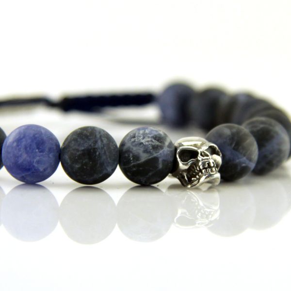 JJJ LA Shamballa Armband "Skull" 925er Silber blauer Labradorit 195 mm