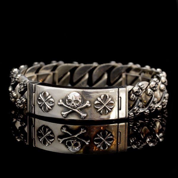 Armband Panzerarmband massiv "CROSSBONE SKULL" 925er Silber Buckle 18 x 210 mm NEU