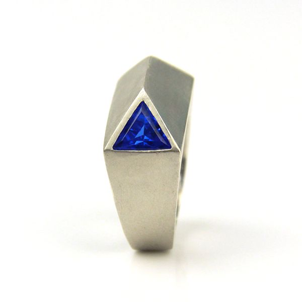 Damen Ring Phantasie Form synthetischer Saphir 925er Silber GR 55 (248)