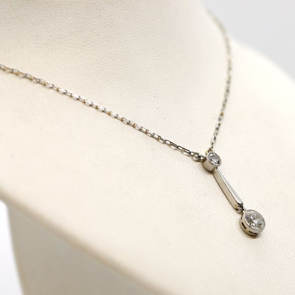 Weißgold Collier 750er mit Diamanten Art Deco (23654)