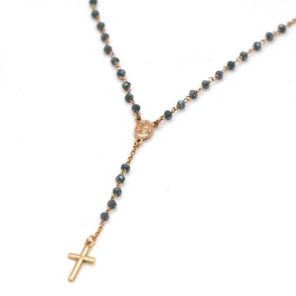 AMEN Collier "Rosario" Kreuz Triangle 925er Silber Roségold rhodiniert blue CROPP4 NEU